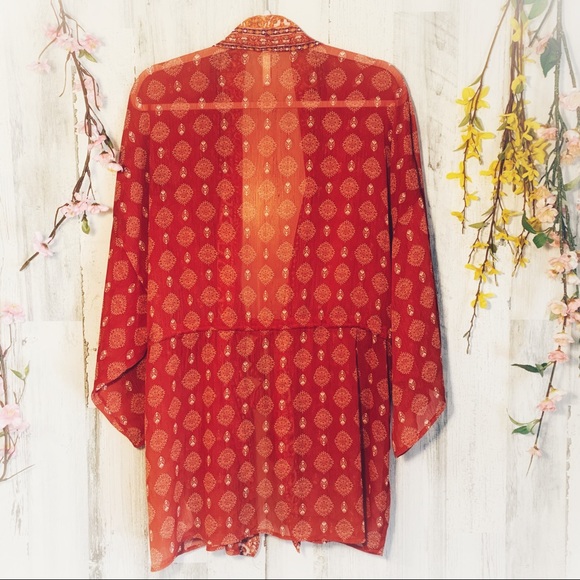 Exhilaration Sheer Orange Cardigan - Picture 2 of 5
